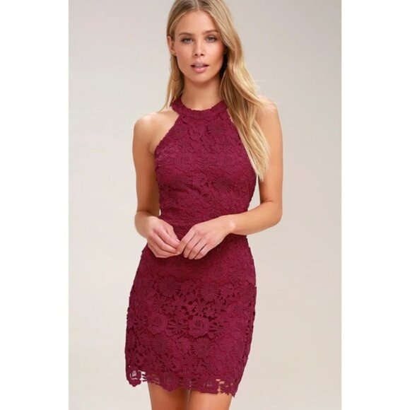 NEW LULUS Love Poem Magenta Lace Mini Dress - Picture 3 of 12